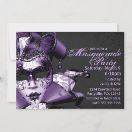 Invitación Mascarada del Mardi Gras Morado