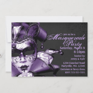 Invitación Mascarada del Mardi Gras Morado