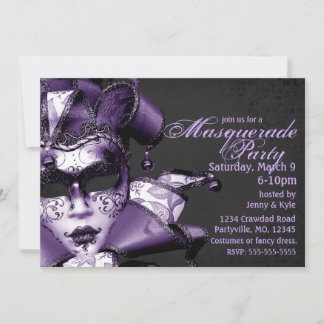 Invitación Mascarada del Mardi Gras Morado