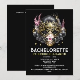 Invitación Mascarada dorada negra máscara de cara señoras ele