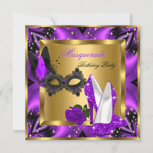 Invitación Mascarada Dorado Abstracto Magenta Purpura Tacón A
