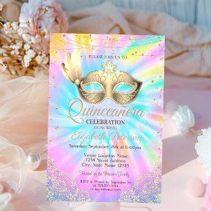 Invitación Mascarada, Encaje, Corbata de Diamantes Tie Dye Qu
