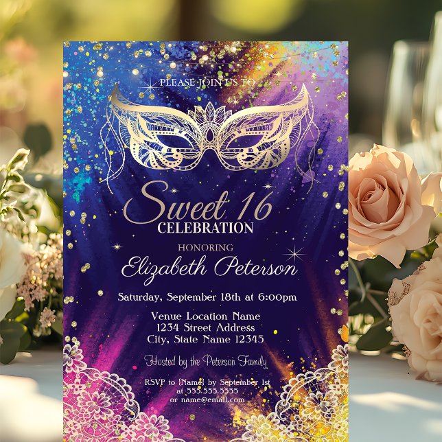 Invitación Mascarada, Encaje, Salpicadura de Pintura Dulces 1 (Subido por el creador)