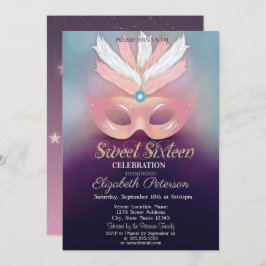 Invitación Mascarada,Estrellas, Ombre dulce 16