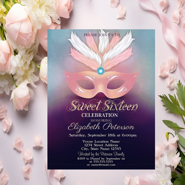 Invitación Mascarada, Estrellas, Ombre Sweet 16 (Subido por el creador)
