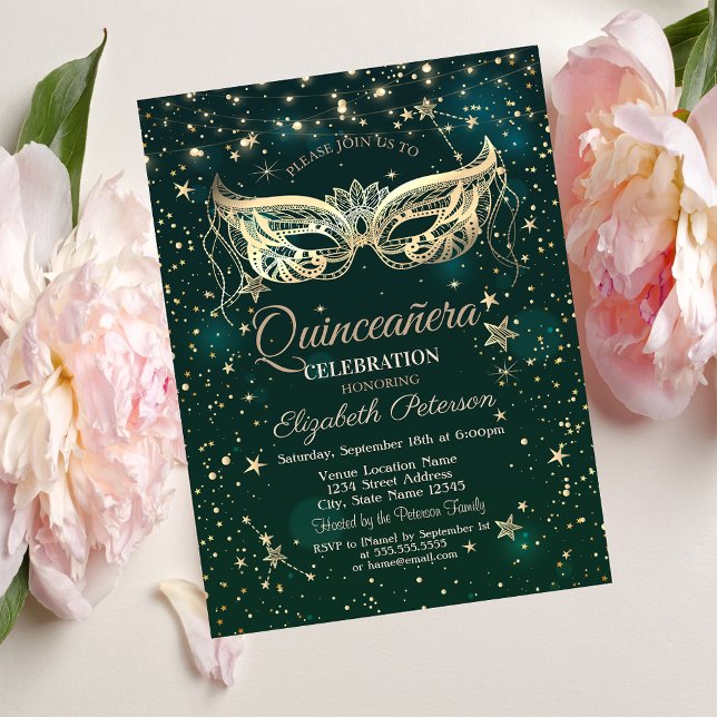 Invitación Mascarada, Estrellas Verdes Quinceañera (Subido por el creador)
