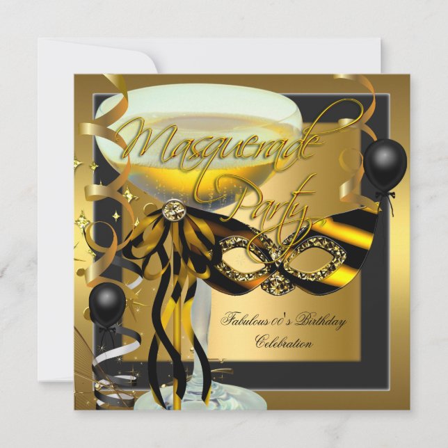 Invitación Mascarada Fabulosa Máscara de Cebra Dorada Cumplea (Anverso)