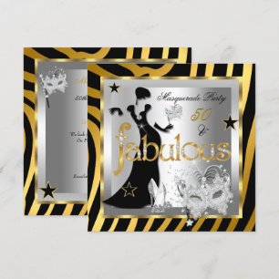 Invitación Mascarada Fabuloso 50 Cebra Dorado Plateado Negro 