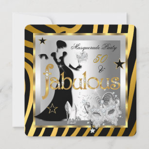 Invitación Mascarada Fabuloso 50 Cebra Dorado Plateado Negro 