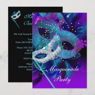 Invitación Mascarada Fiesta de bolas de máscaras Verde azulad