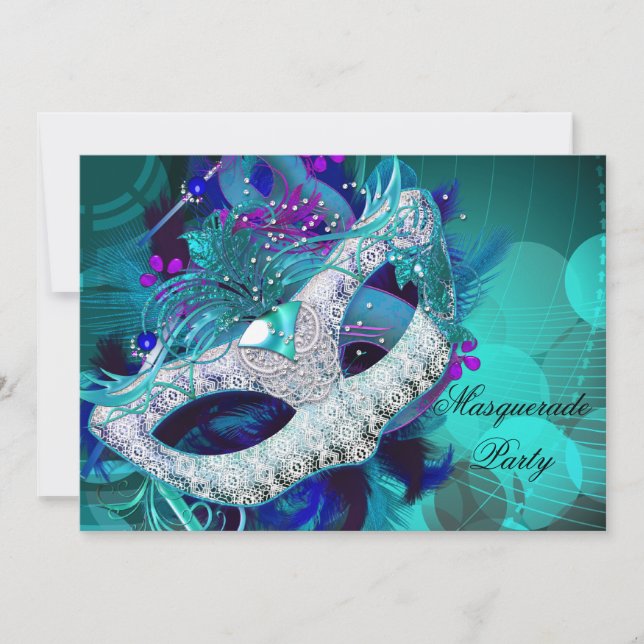 Invitación Mascarada Fiesta de bolas mascaradas Verde azulada (Anverso)
