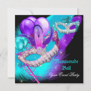 Invitación Mascarada Fiesta de bolas máscaras azul Verde azul