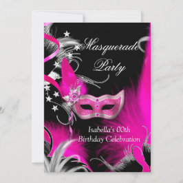 Invitación Mascarada Fiesta de cumpleaños Máscara rosa calien
