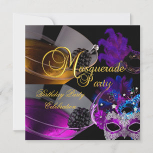 Invitación Mascarada Fiesta de Cumpleaños Máscaras Púrpura Ro
