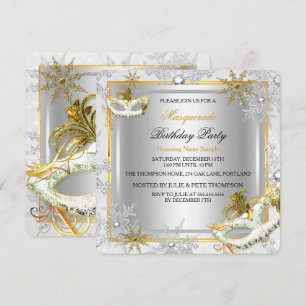 Invitación Mascarada Fiesta de máscaras de nieve de plata dor