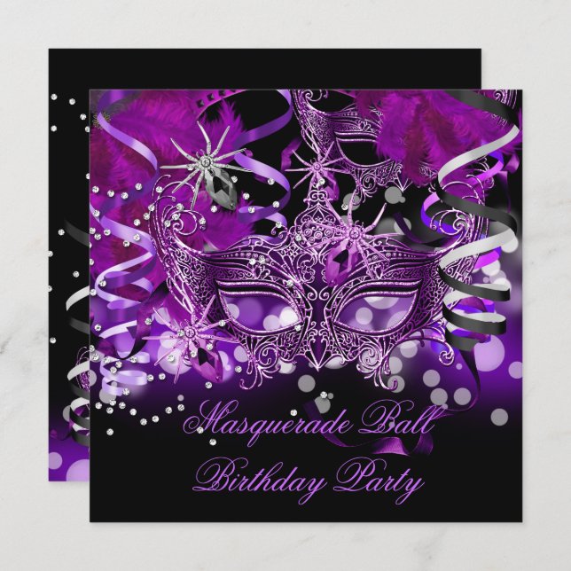 Invitación Mascarada Fiesta Máscara Spider Purple Gothic (Anverso / Reverso)