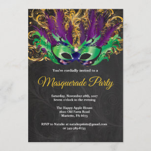 Invitación Mascarada Fiesta Noche mágica Oro Púrpura Verde