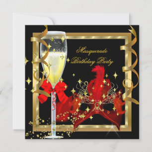 Invitación Mascarada Fiesta Red Gold Mask Champagne