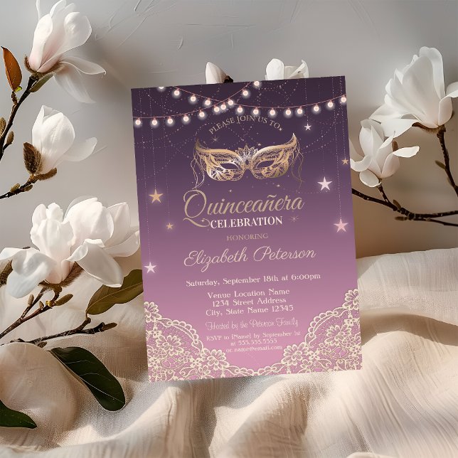 Invitación Mascarada,Luces de cuerda,Lace Quinceañera (Subido por el creador)