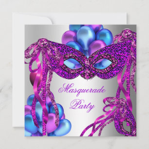 Invitación Mascarada masacra fiesta de cumpleaños azul morado