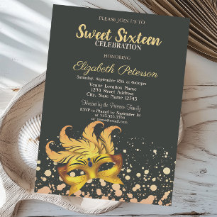 Invitación Mascarada,Máscara,Puntos,Confeti Dulces 16