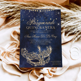 Invitación Mascarada mascarada moda purpurina de oro quincean