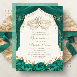 Invitación Mascarada Mascarada Verde Esmeralda Quinceanera