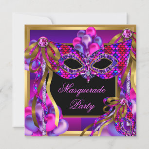 Invitación Mascarada Mascaradas Máscaras Púrpura Azul Verde a