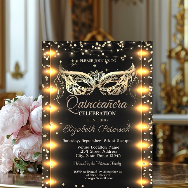 Invitación Mascarada, Masque, Diamantes, Luces Quinceañera (Subido por el creador)