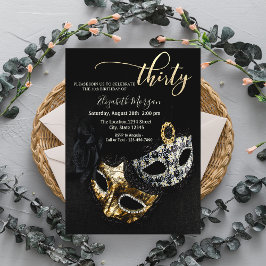 Invitación Mascarada, negro mágico 30 cumpleaños