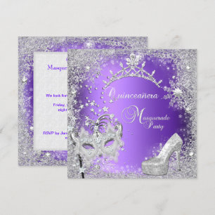 Invitación Mascarada Quinceañera 15º Corona Púrpura Zapato