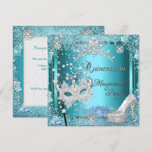 Invitación Mascarada Quinceanera 15.ª Fiesta Blue Tiara Shoe