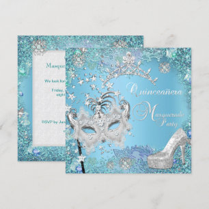 Invitación Mascarada Quinceanera 15.ª Fiesta Blue Tiara Shoe