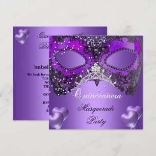 Invitación Mascarada Quinceañera 15 Cumpleaños Púrpura