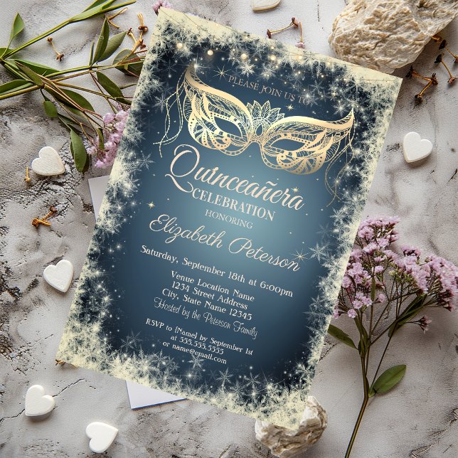 Invitación Mascarada,Quinceañera de copos de nieve de máscara (Subido por el creador)