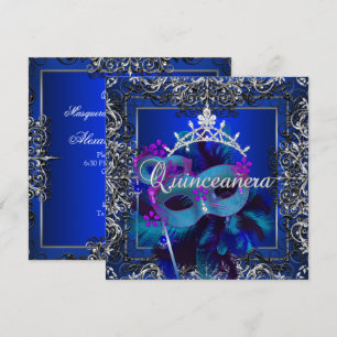 Invitación Mascarada Quinceañera Fiesta de Cumpleaños 15 Azul