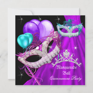 Invitación Mascarada Quinceanera Mascara Vestido Púrpura