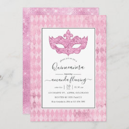 Invitación Mascarada rosa vintage Quinceañera