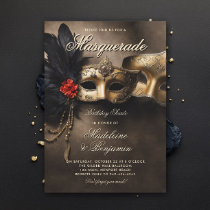 Invitación Mascarada Soiree Máscaras venecianas Duo 50º cumpl