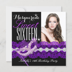 Invitación Mascarada Sweet Sixteen Dulces 16 Morado foto 2