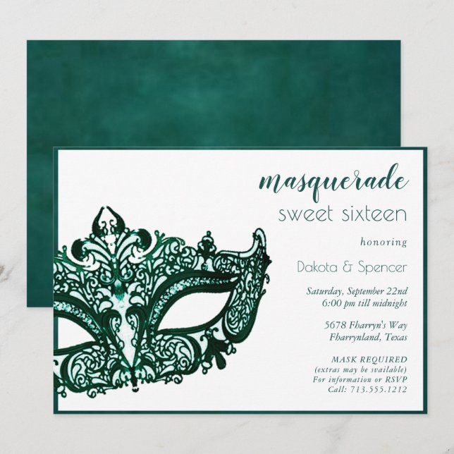 Invitación Mascarada verde de mascarada | Dulce temática del  (Anverso / Reverso)