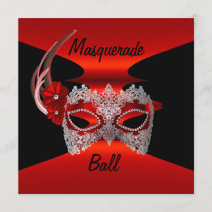 Invitación Máscaras de Baile de Máscaras de Seda Roja Negra I