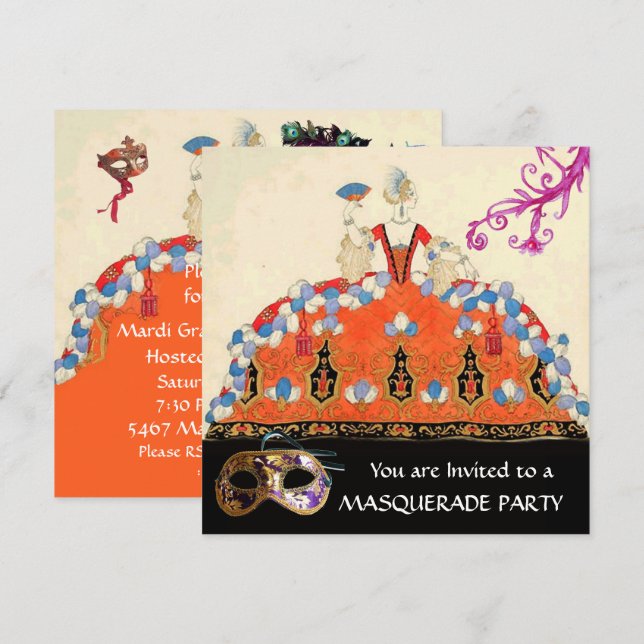 INVITACIÓN MÁSCARAS DE DAMASK DE ORO, FIESTA DE LA NARANJA LA (Anverso / Reverso)