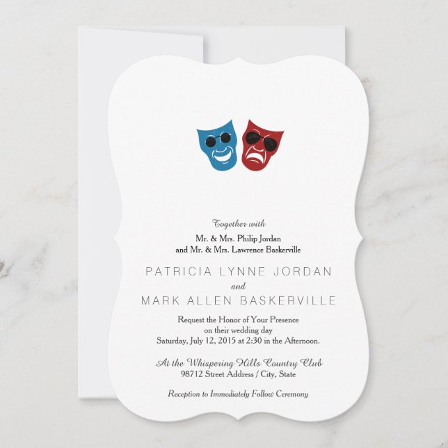 Invitación Máscaras de drama con gafas de sol (Anverso)