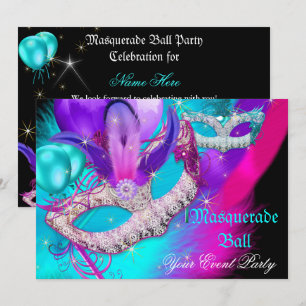 Invitación Máscaras de Fiesta de Baile de Máscaras Morado Tur
