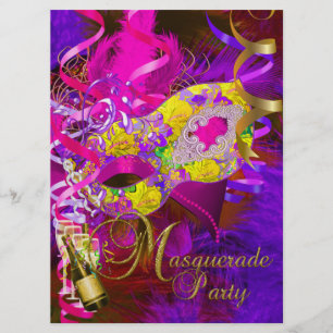 Invitación Máscaras de Fiesta de Disfraz Champán Amarillo