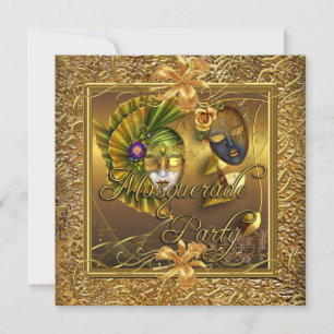 Invitación Máscaras de Fiesta de Disfraz Cumpleaños Dorado Ne