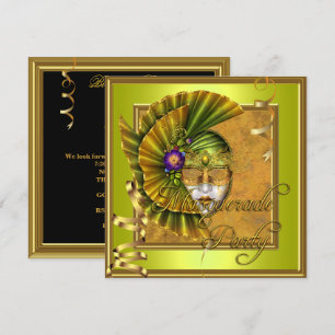 Invitación Máscaras de Fiesta de Disfraz Cumpleaños Dorado Ne