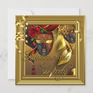 Invitación Máscaras de fiesta de disfraz de cumpleaños dorado