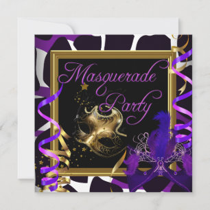 Invitación Máscaras de Fiesta de Disfraz de Oro Púrpura Salva